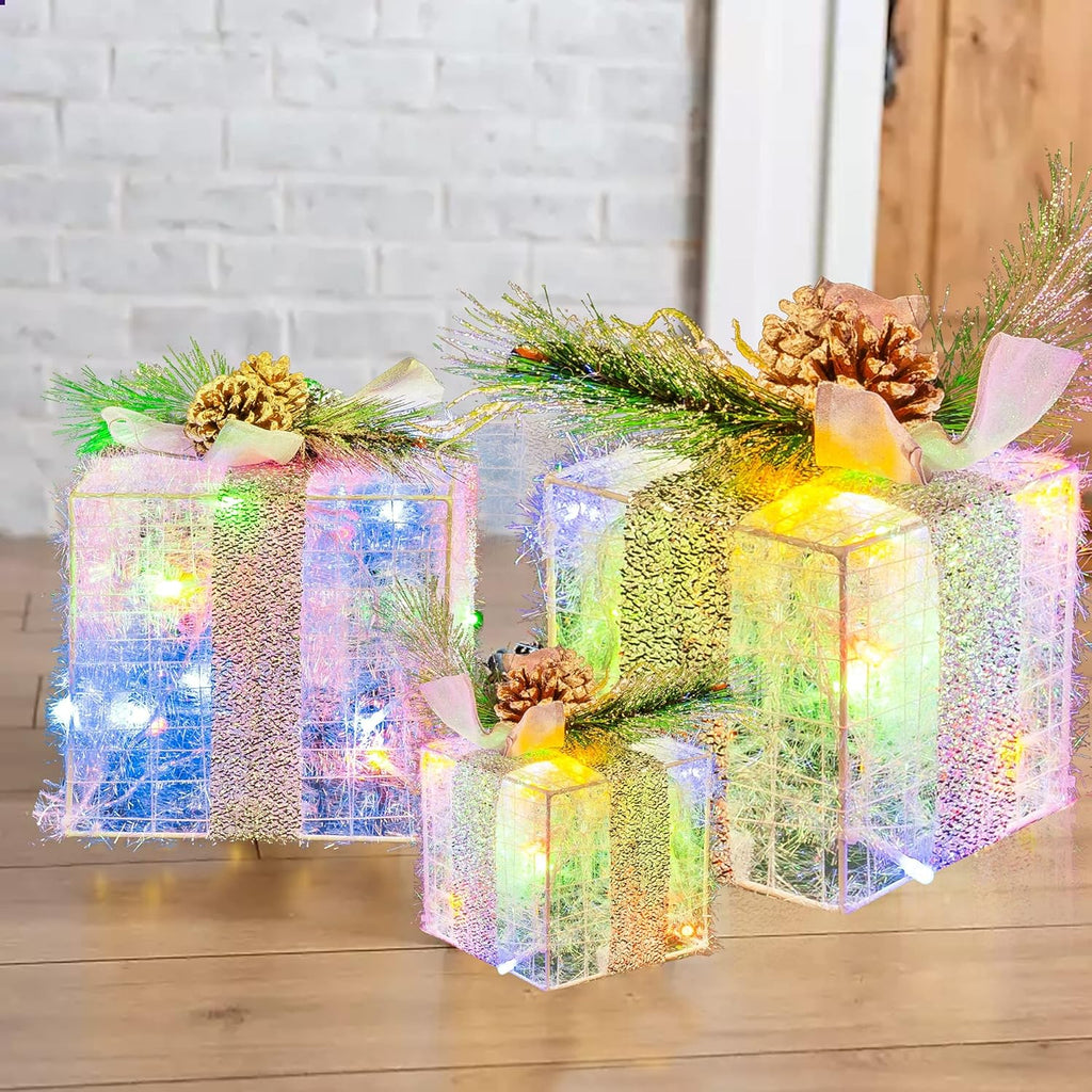 Verlichte kerstcadeau dozen