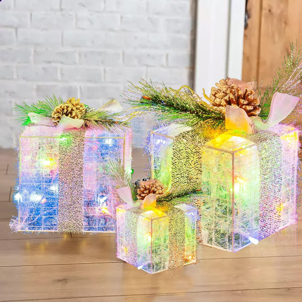 Verlichte kerstcadeau dozen