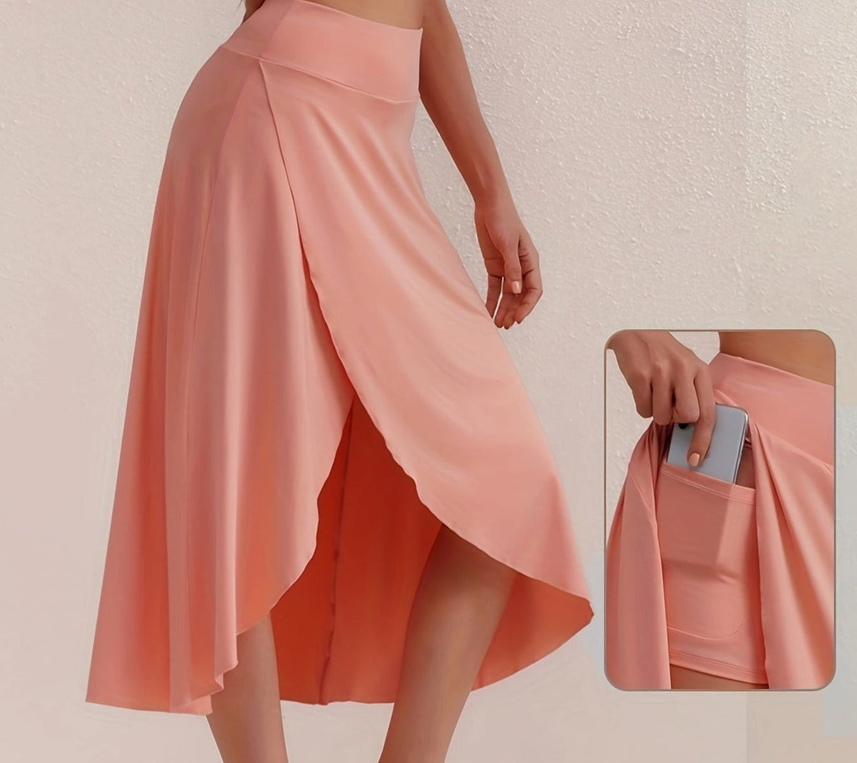 Sportieve rok met hoge taille en asymmetrische snit