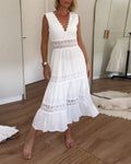 Witte kanten midi jurk met V-hals