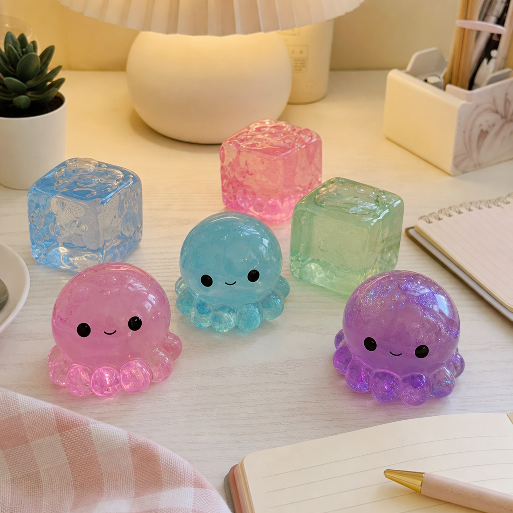 JellySquish slow-rise sensorische squishy — ijsblokje & kwal