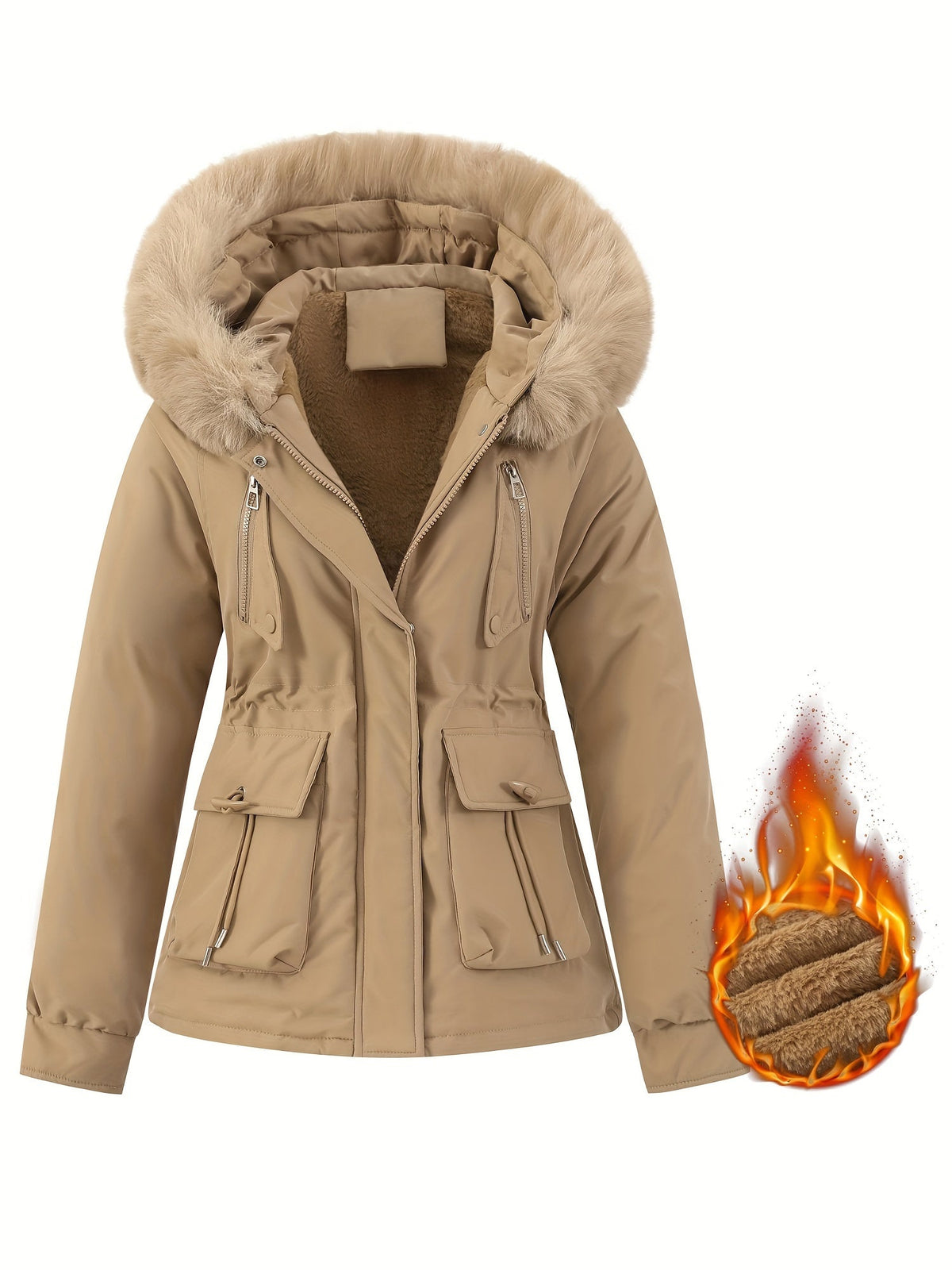 Dames winterjas met afneembare bontcapuchon