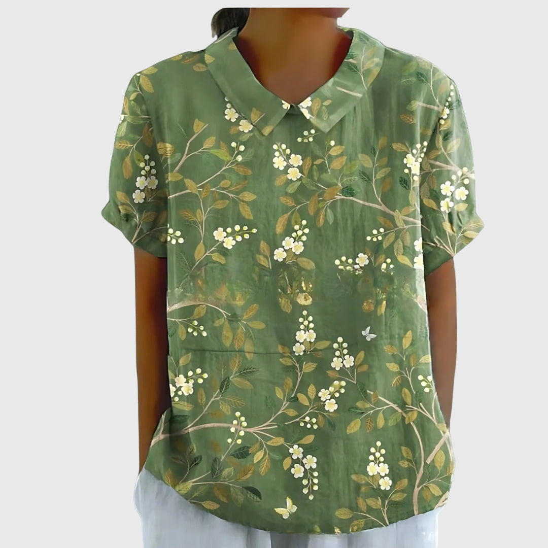 Lidwina | Lichte damesblouse met bloemenprint en korte mouwen