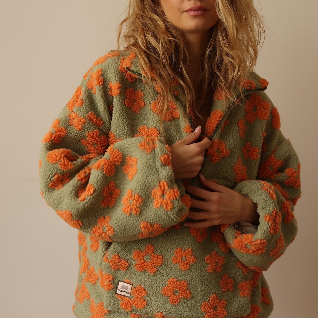 Maite | Losse damesfleecetrui met bloemenpatroon