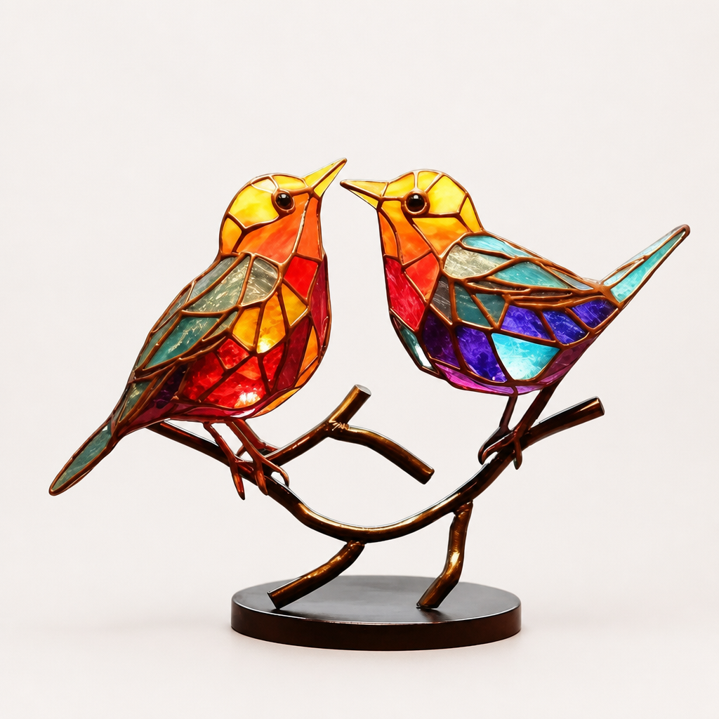 Decoratieve vogels op tak – handgemaakt beeld