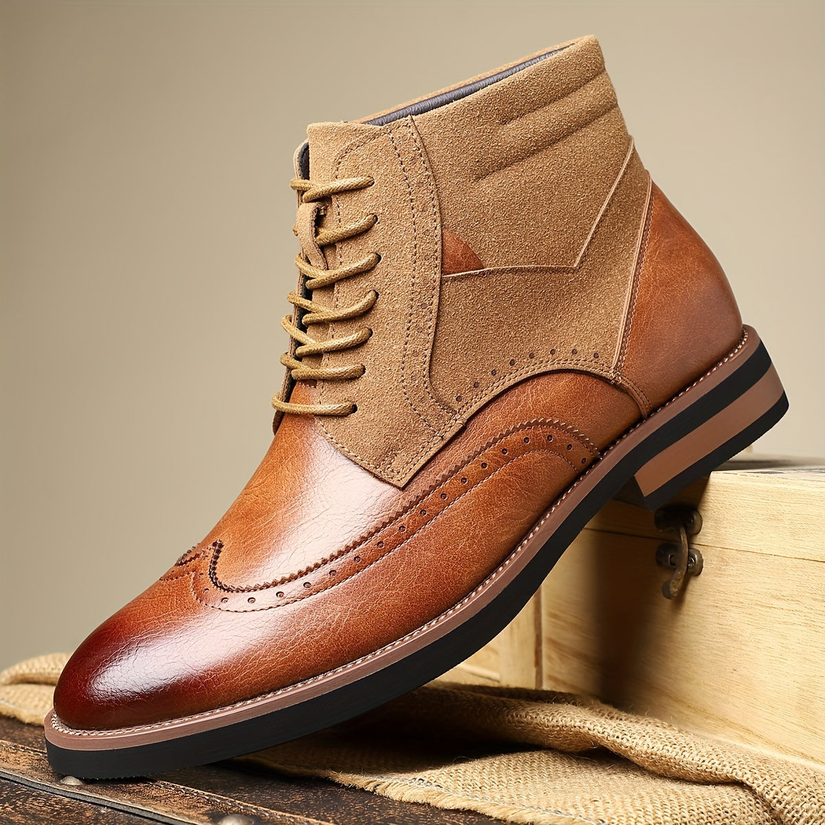 Enkellaarzen met vleugelneus, broguedetails en veters