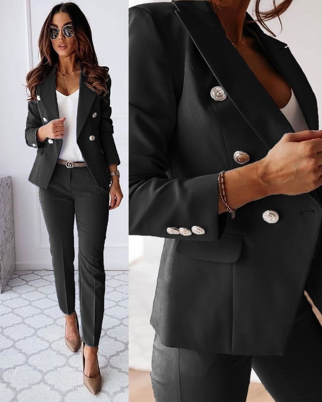 Tweedelige dames slim-fit set voor moderne zakelijke looks
