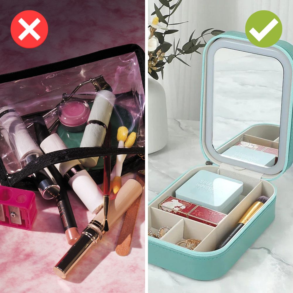 Compacte verlichte make-up organizer voor onderweg