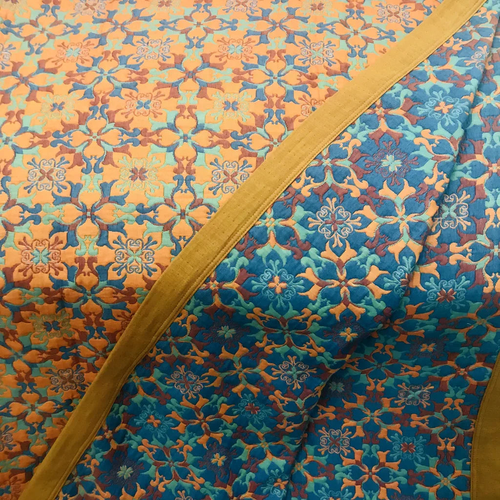 Oranje & blauw patroon zeslaags katoenen quilt