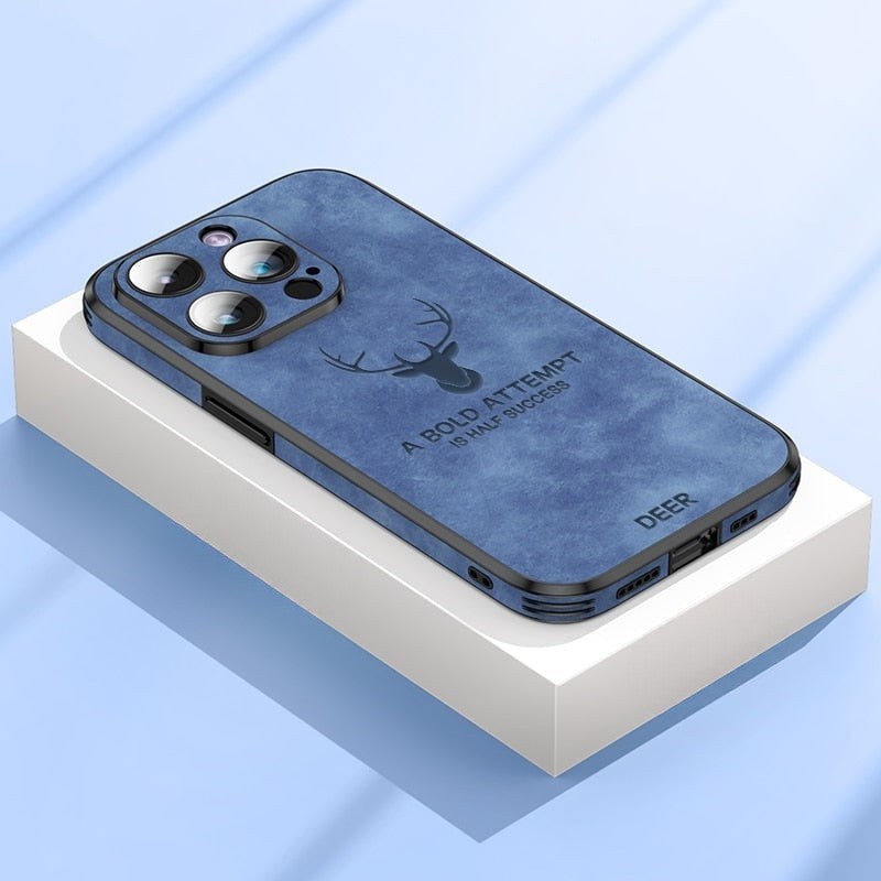 iPhone-hoes met suède buitenkant en siliconen binnenlaag