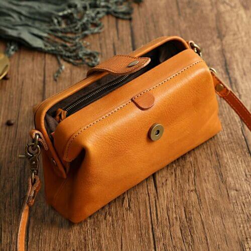 Leder retro crossbody handtas – materiaal: Italiaans gelooid leer — afbeelding 4