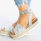 Dames plateau espadrille sandalen met sleehak & bandjes