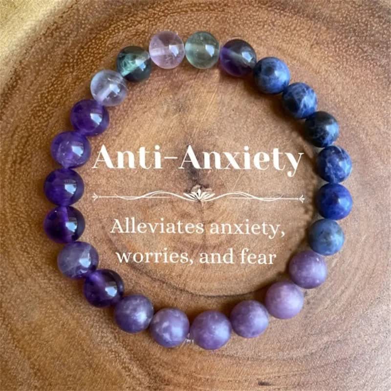 Anti-Angst amethist, lepidoliet en lapis lazuli armband