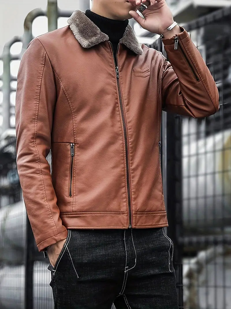 Leren herenjack met thermovoering