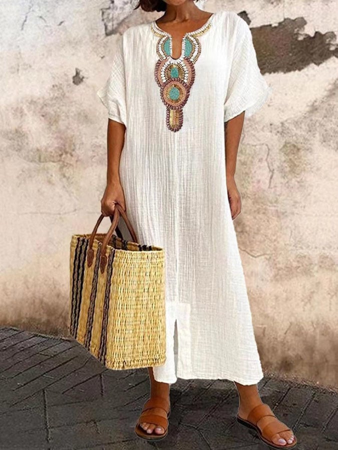 Kaftan maxi-jurk met borduursels