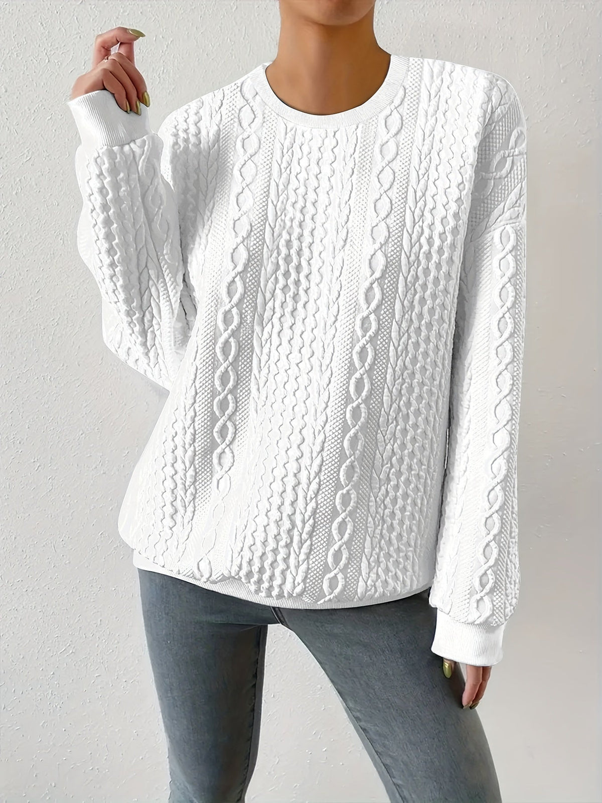 Sweatshirt met ronde hals en kabelmotief
