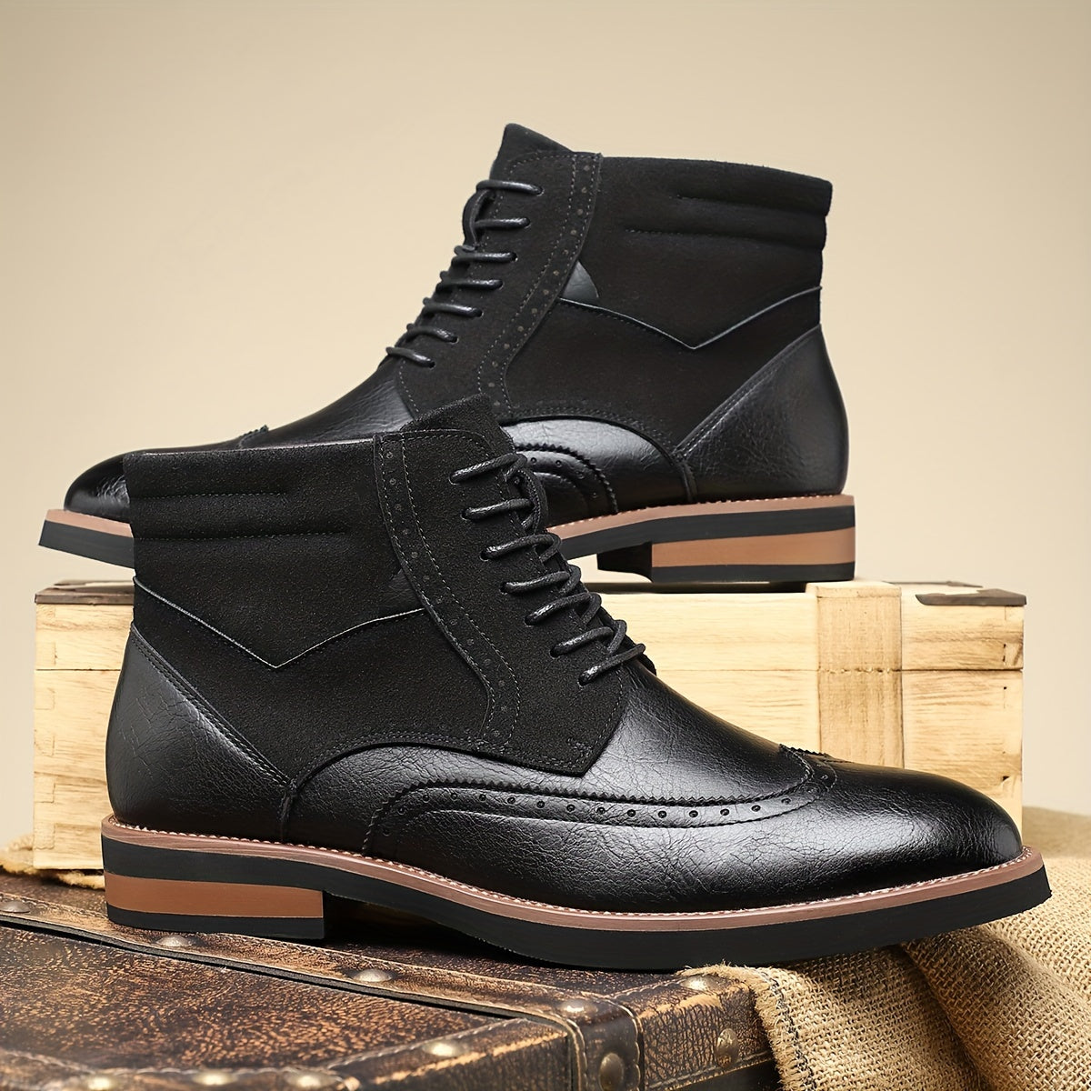 Enkellaarzen met vleugelneus, broguedetails en veters