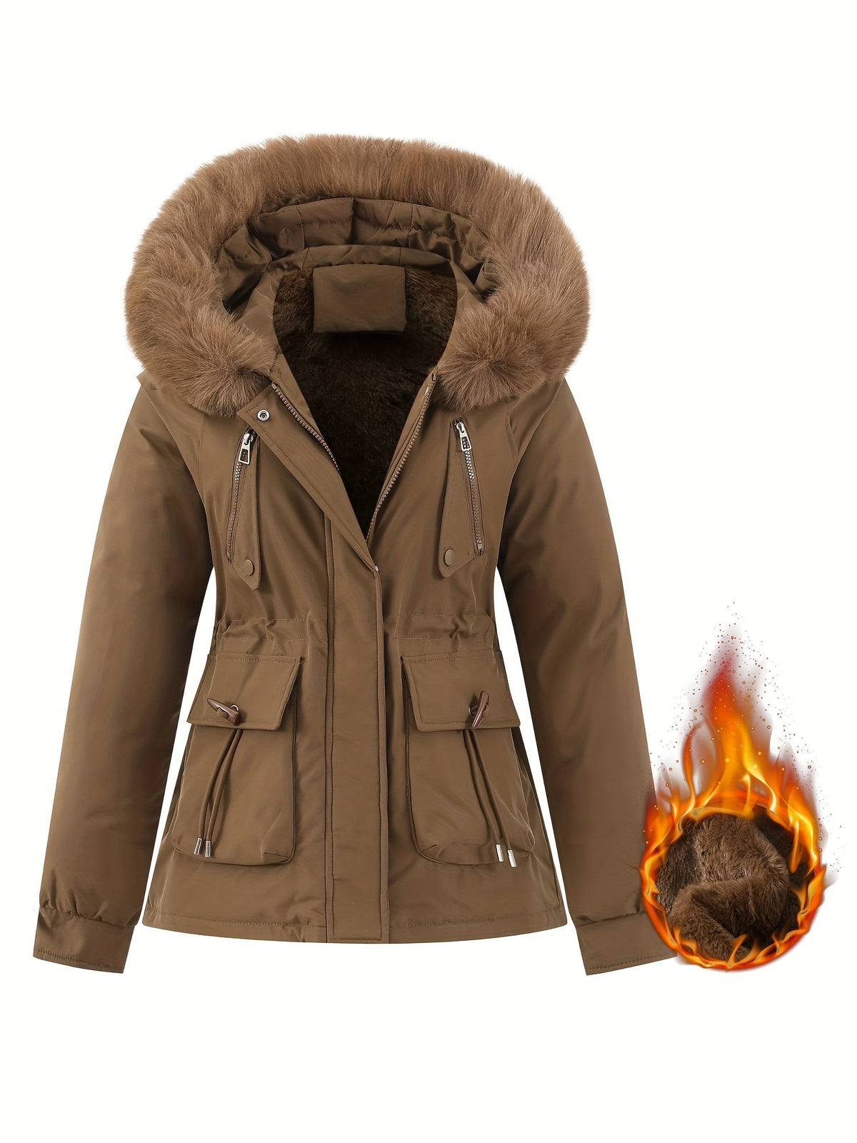 Dames winterjas met afneembare bontcapuchon