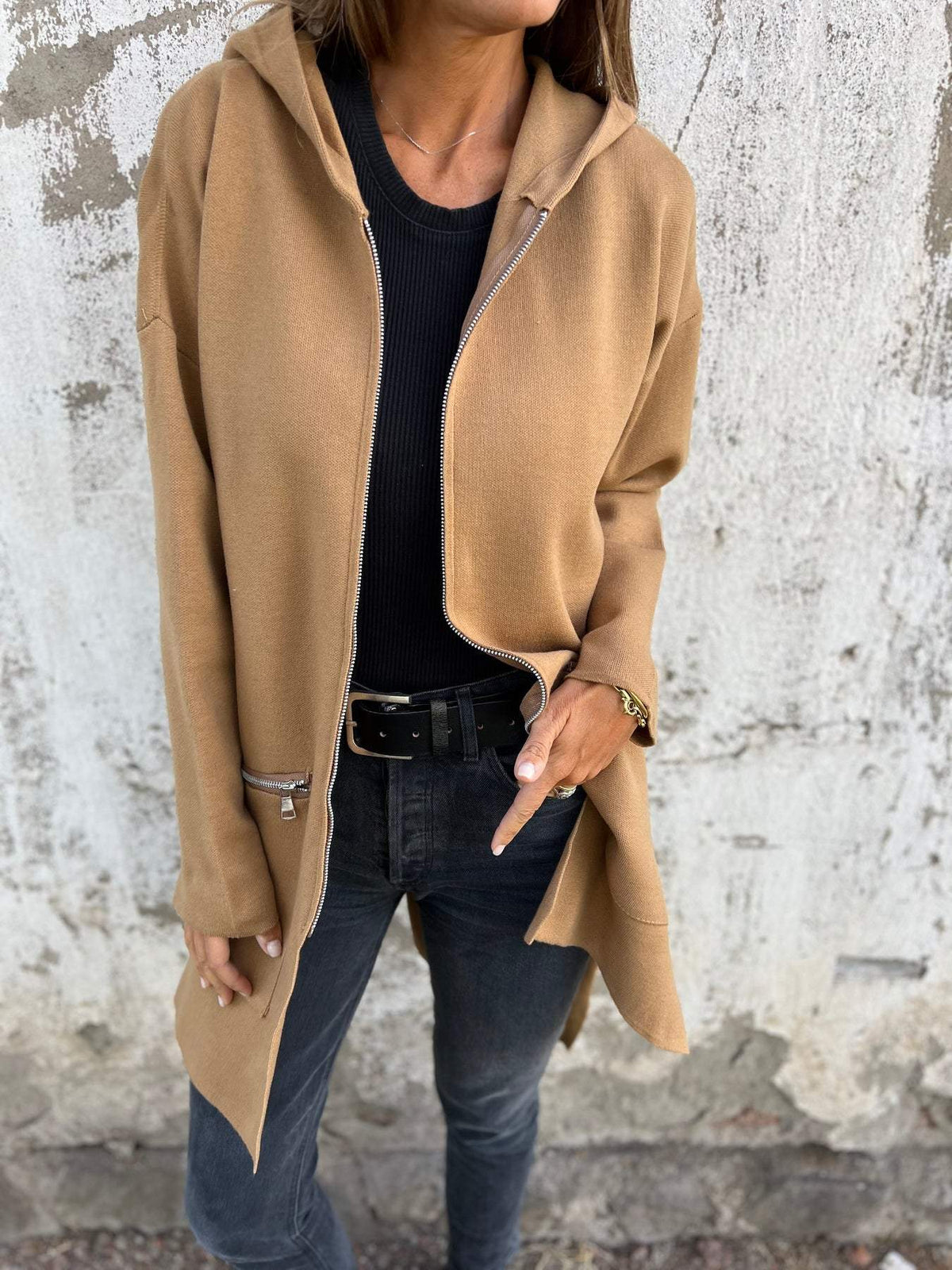 Halflange hooded zip-up jacket
