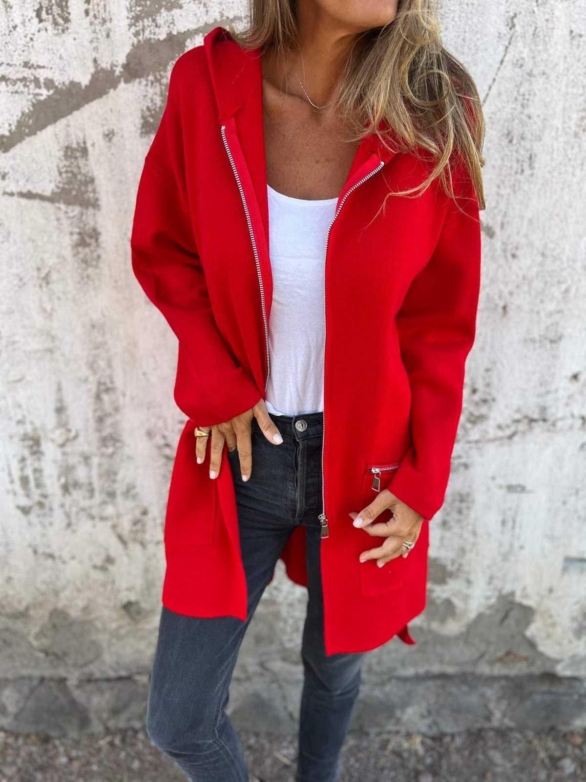Halflange hooded zip-up jacket
