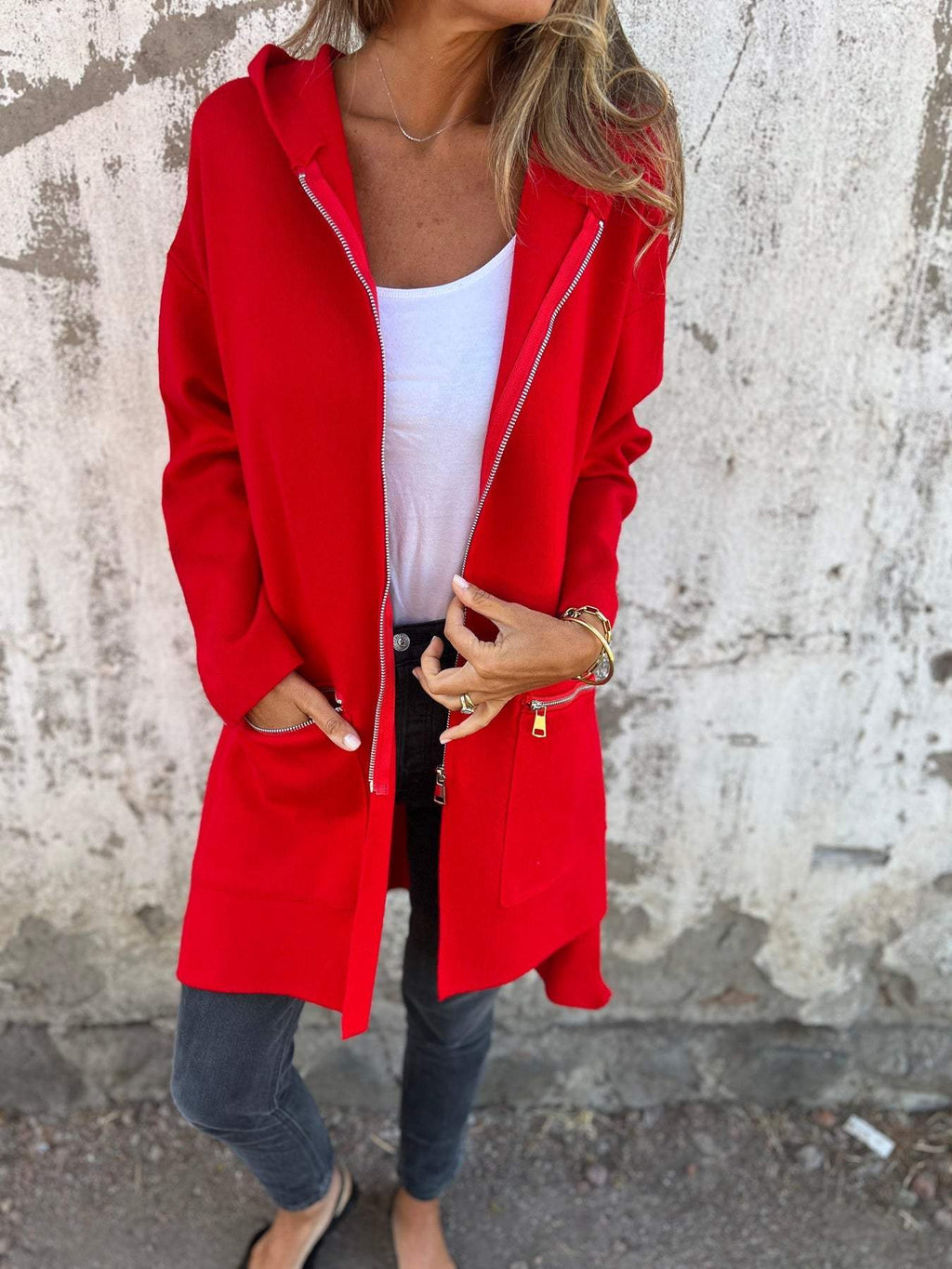 Halflange hooded zip-up jacket