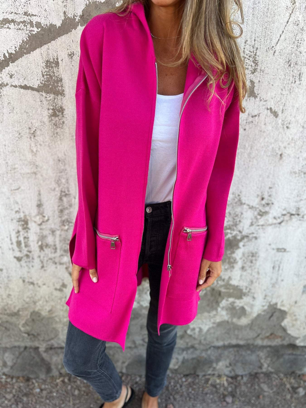 Halflange hooded zip-up jacket