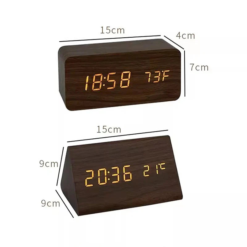 Houten LED wekker met spraakbesturing