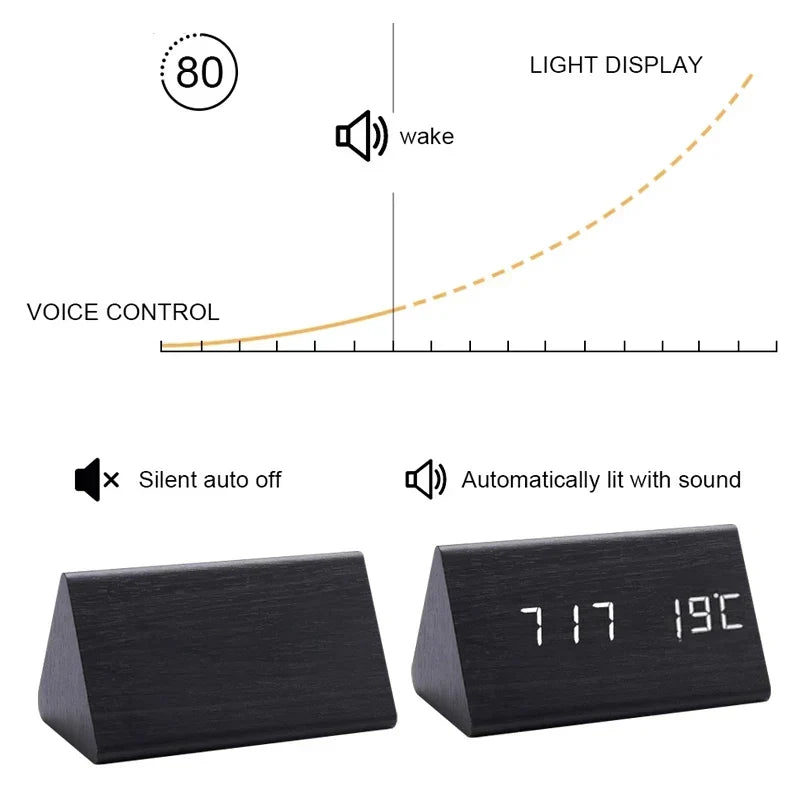 Houten LED wekker met spraakbesturing