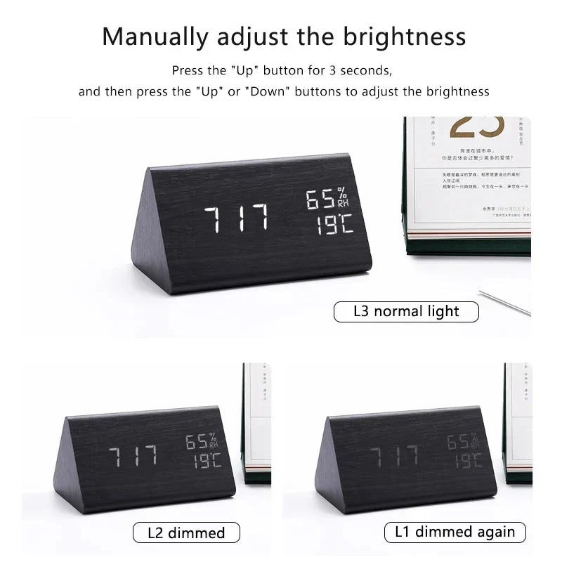 Houten LED wekker met spraakbesturing