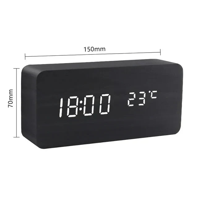 Houten LED wekker met spraakbesturing