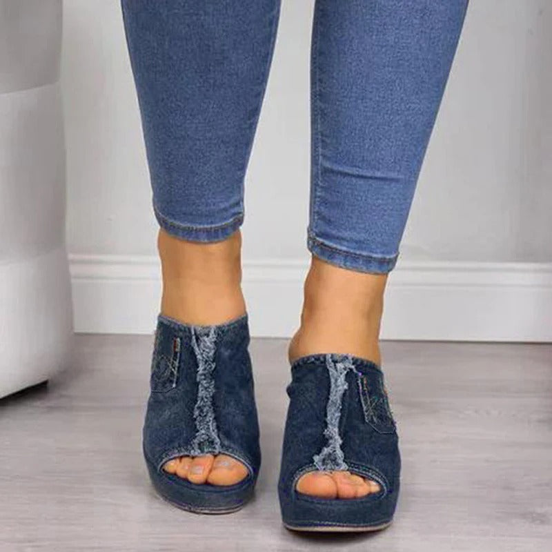 Dames denim sandalen met wedge hak