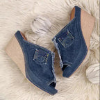 Dames denim sandalen met wedge hak