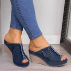Dames denim sandalen met wedge hak