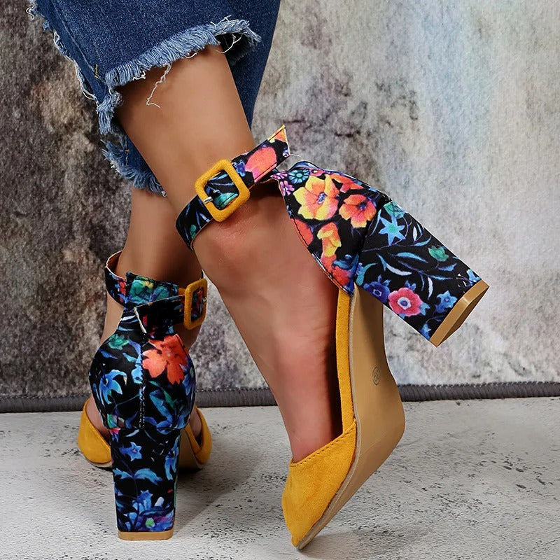 Bloemenprint hoge hakken met enkelsluiting — afbeelding 8