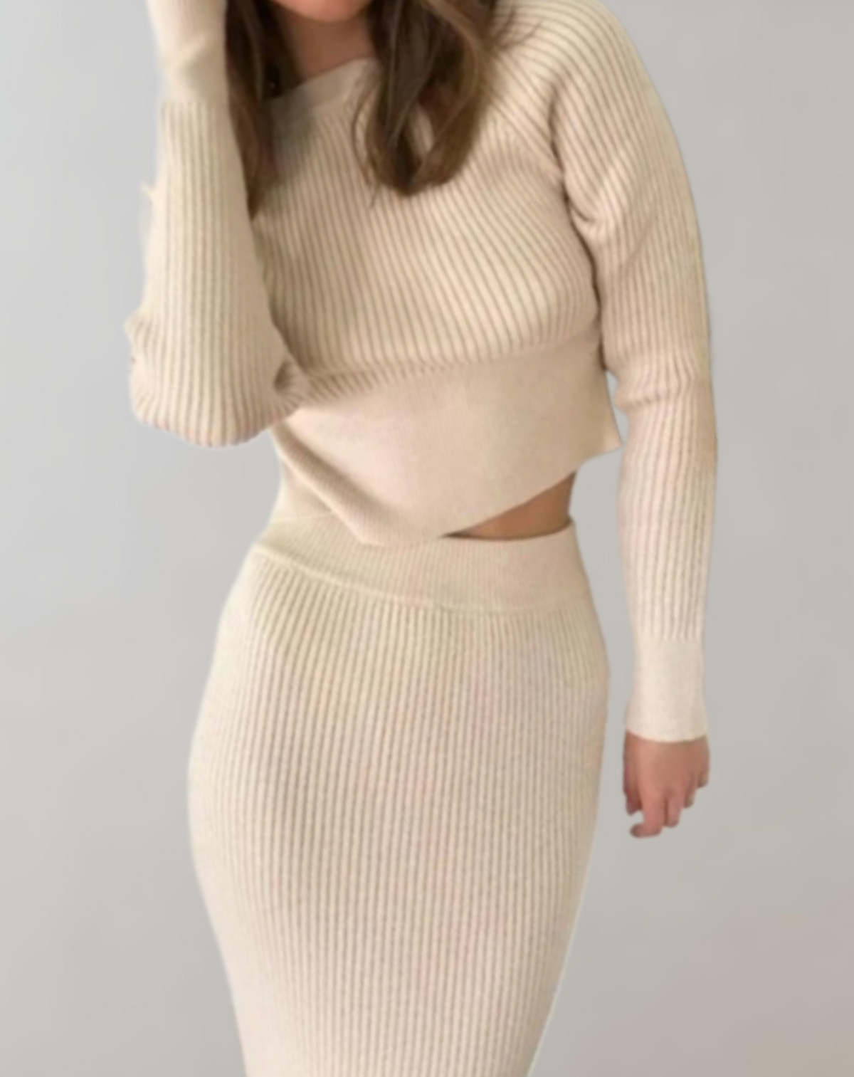 Lucy - 2-delige set van geribde gebreide trui en slim fit rok – materiaal: Zachte, geribde gebreide stof — afbeelding 3