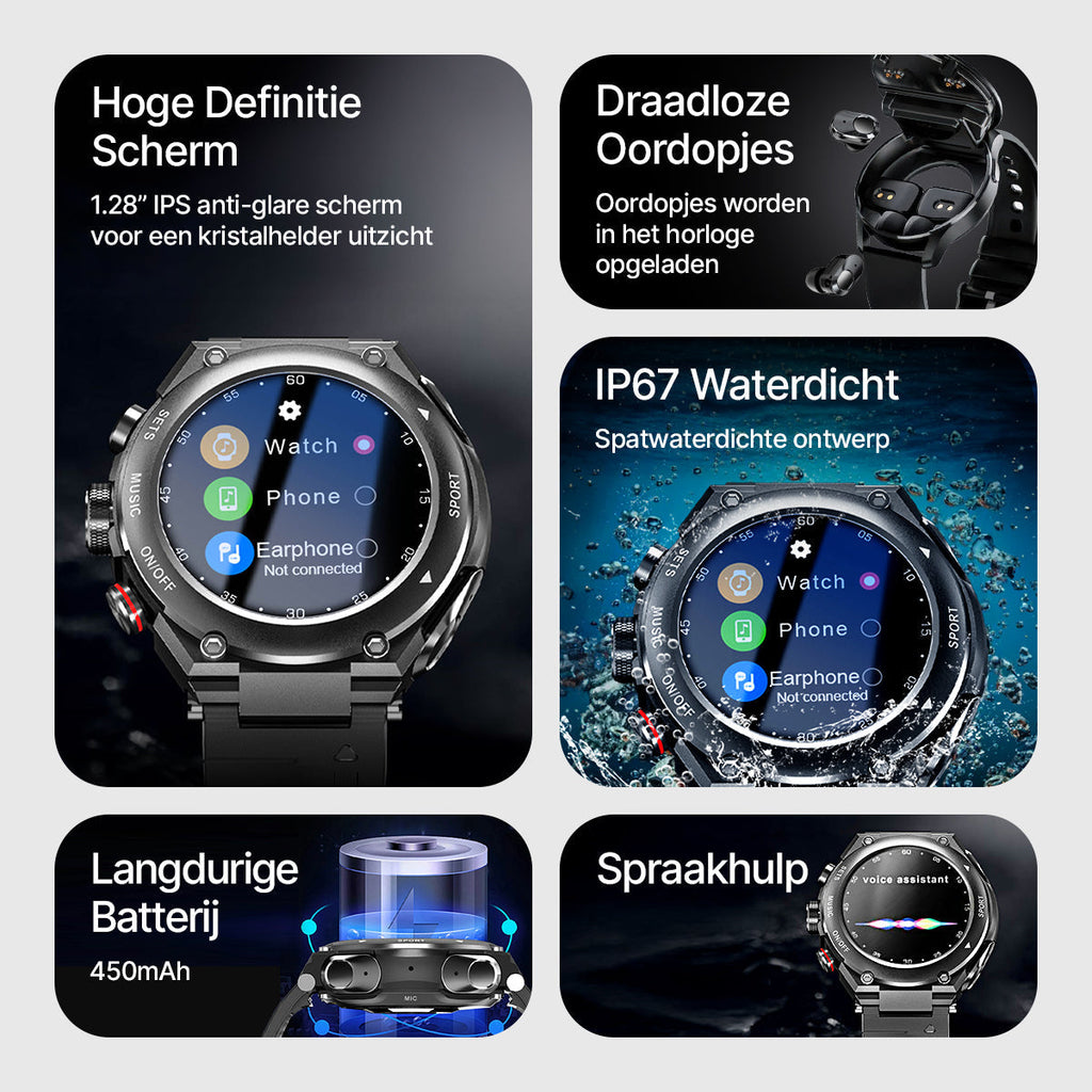 Complete smartwatch met geïntegreerde draadloze oordoppen — afbeelding 3