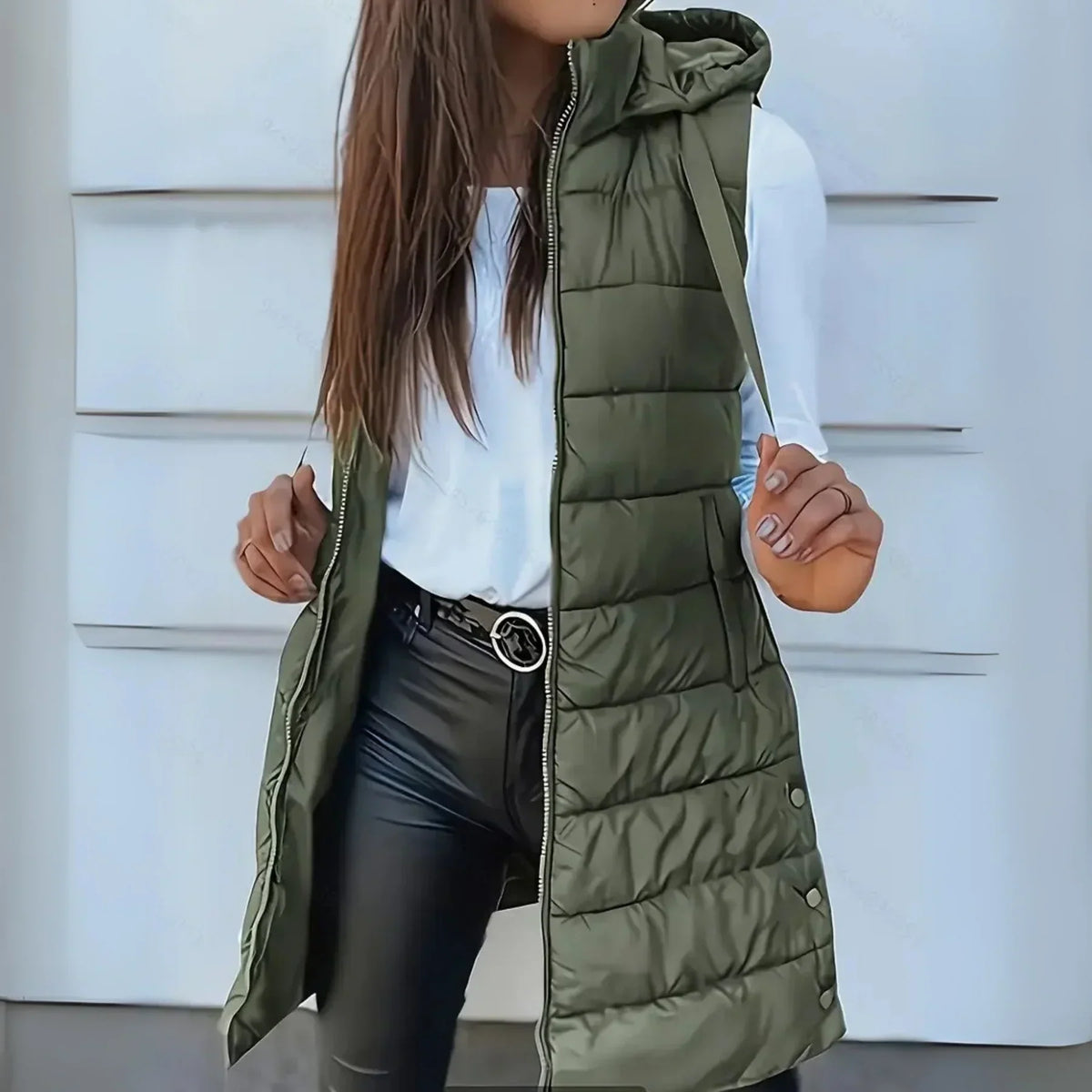 Naima | Lange gewatteerde bodywarmer met capuchon