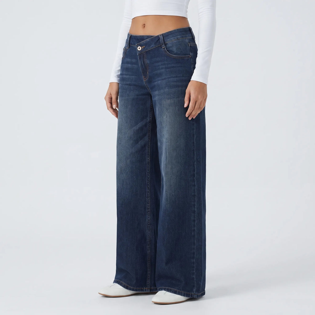 Asymmetrische wijde jeans met hoge taille