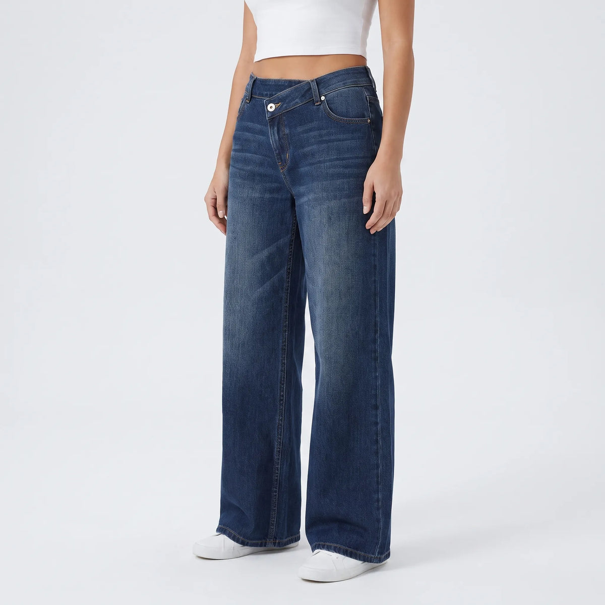 Asymmetrische wijde jeans met hoge taille