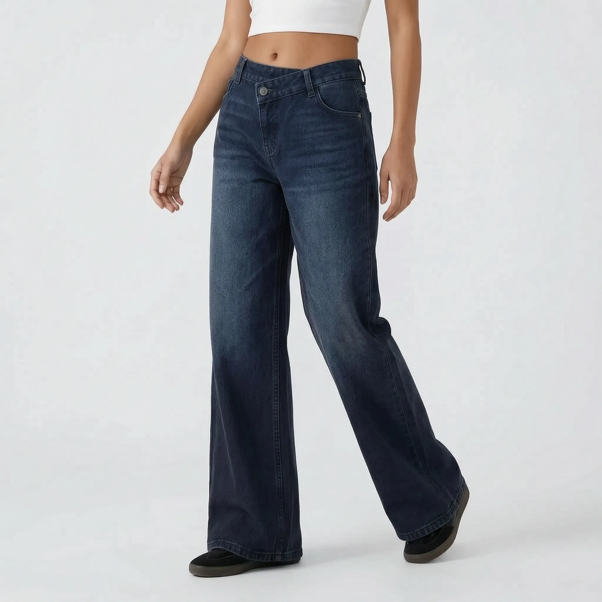 Asymmetrische wijde jeans met hoge taille