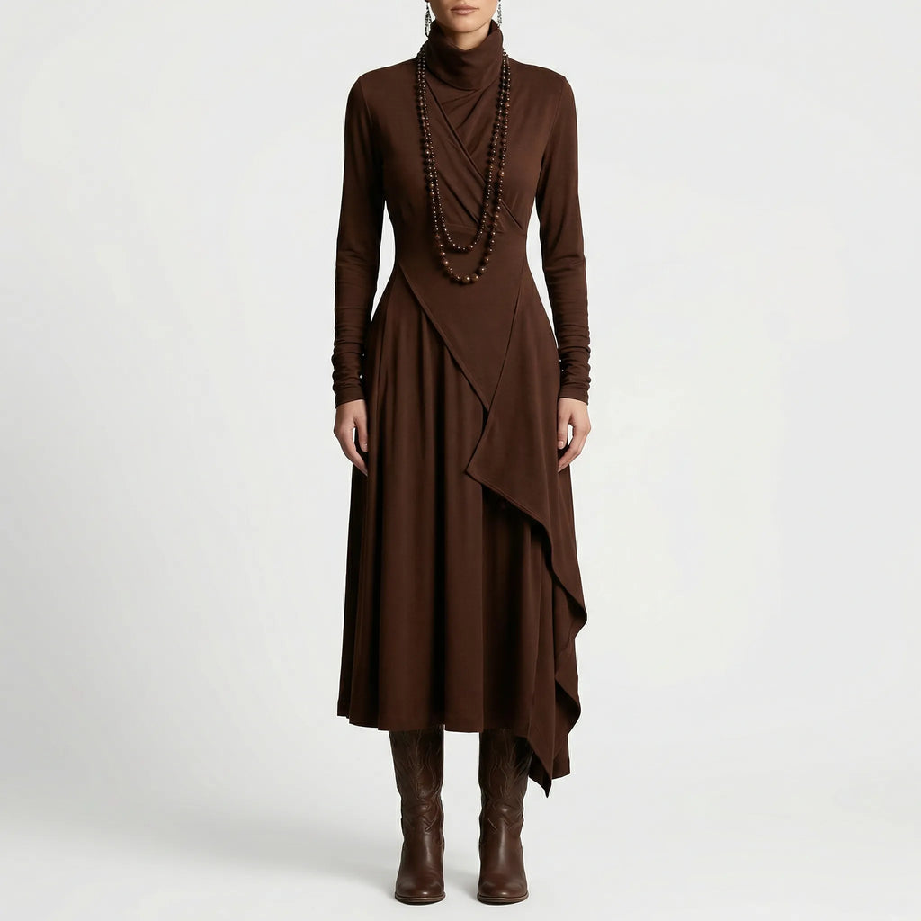 Asymmetrische maxijurk met opstaande kraag — afbeelding 14