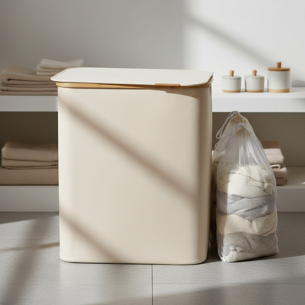 Ademend textiel wasmand