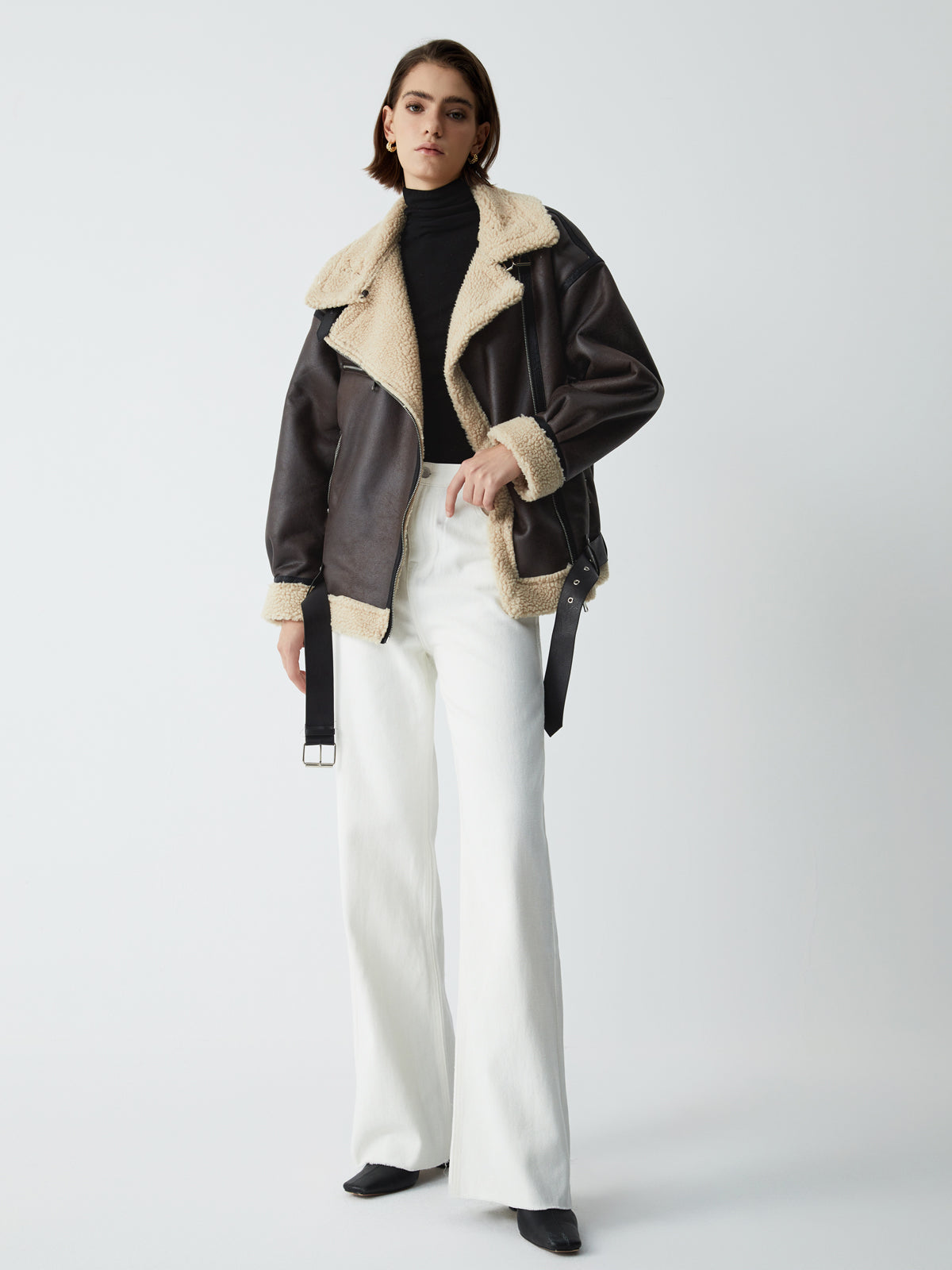 Bruine kunstleren flight jacket voor dames