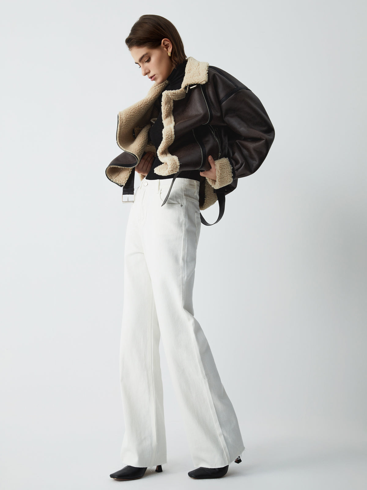 Bruine kunstleren flight jacket voor dames
