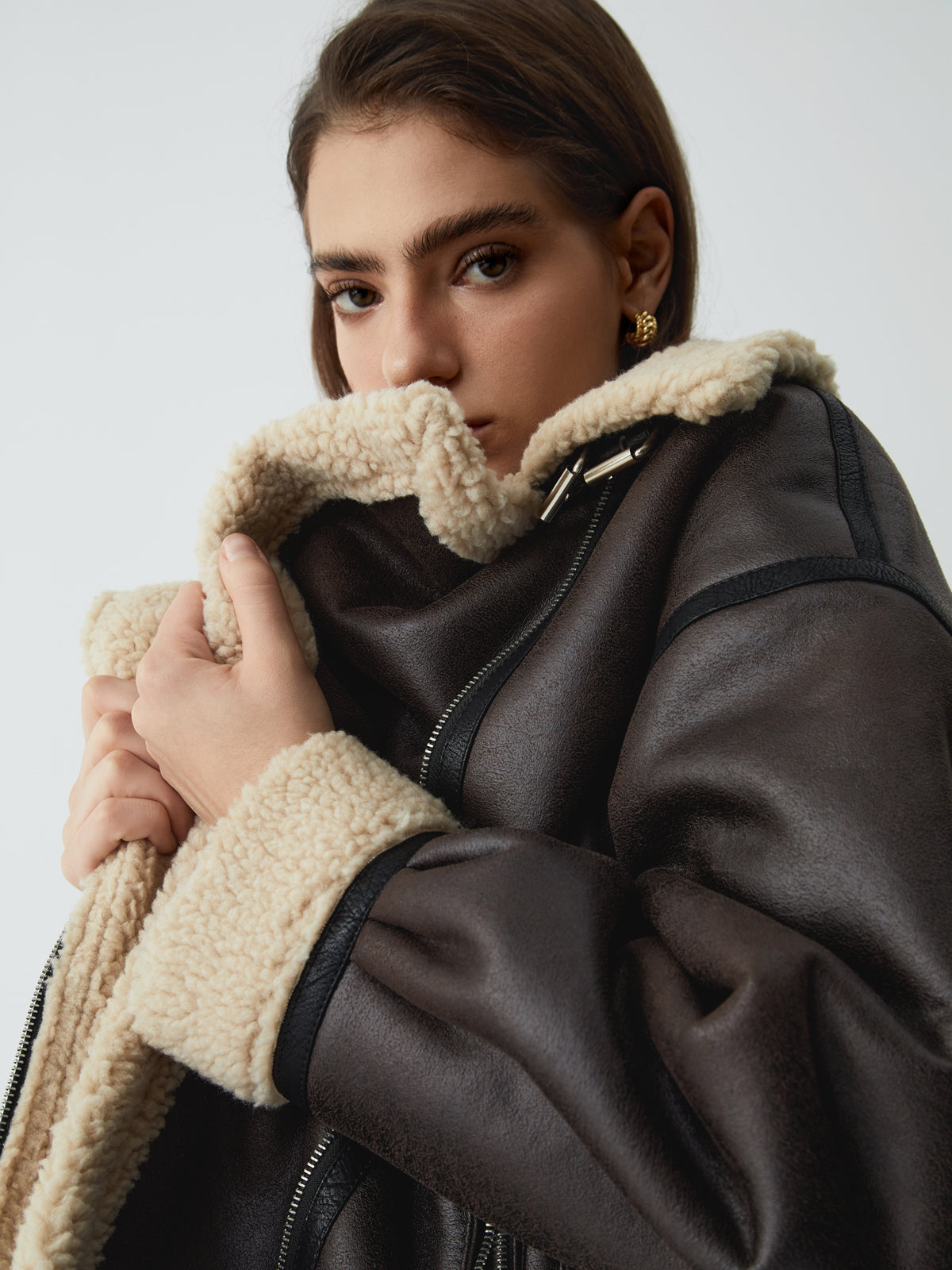 Bruine kunstleren flight jacket voor dames