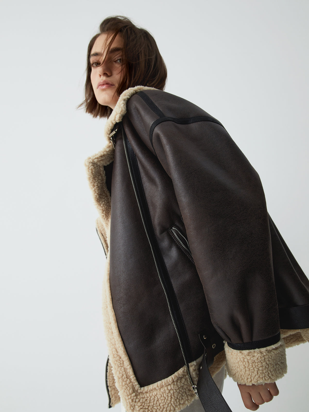 Bruine kunstleren flight jacket voor dames