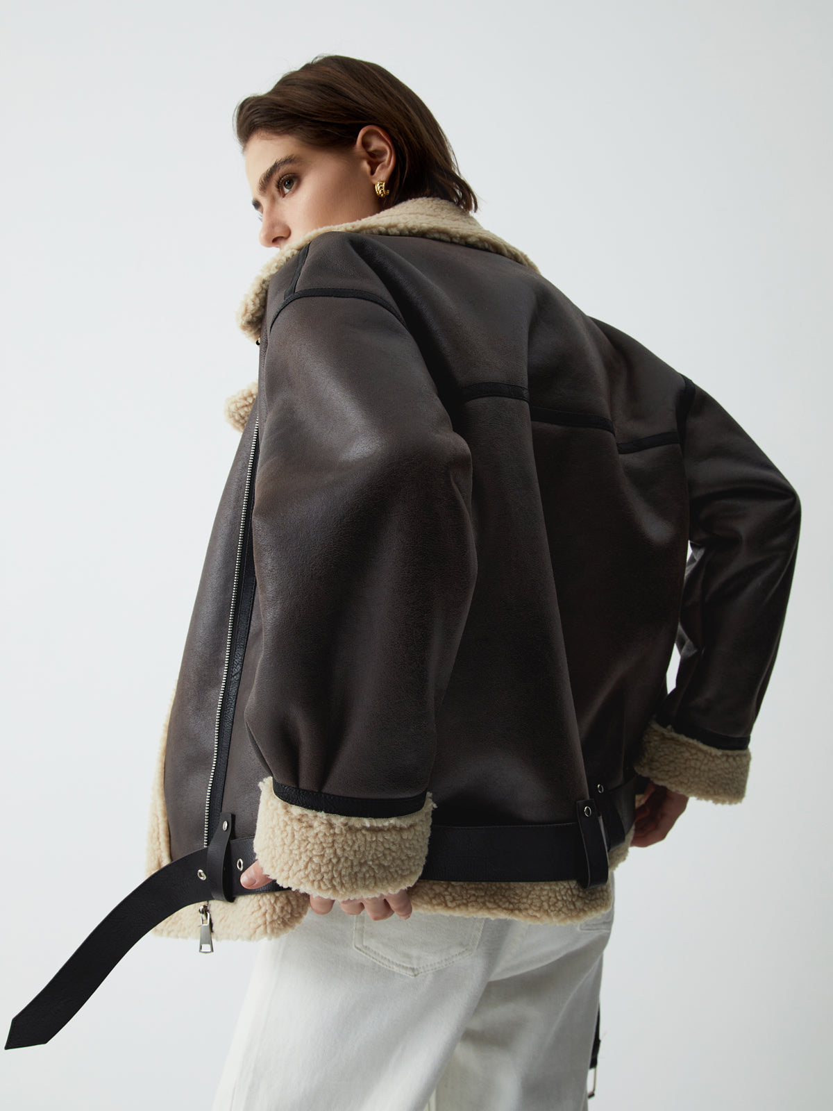 Bruine kunstleren flight jacket voor dames