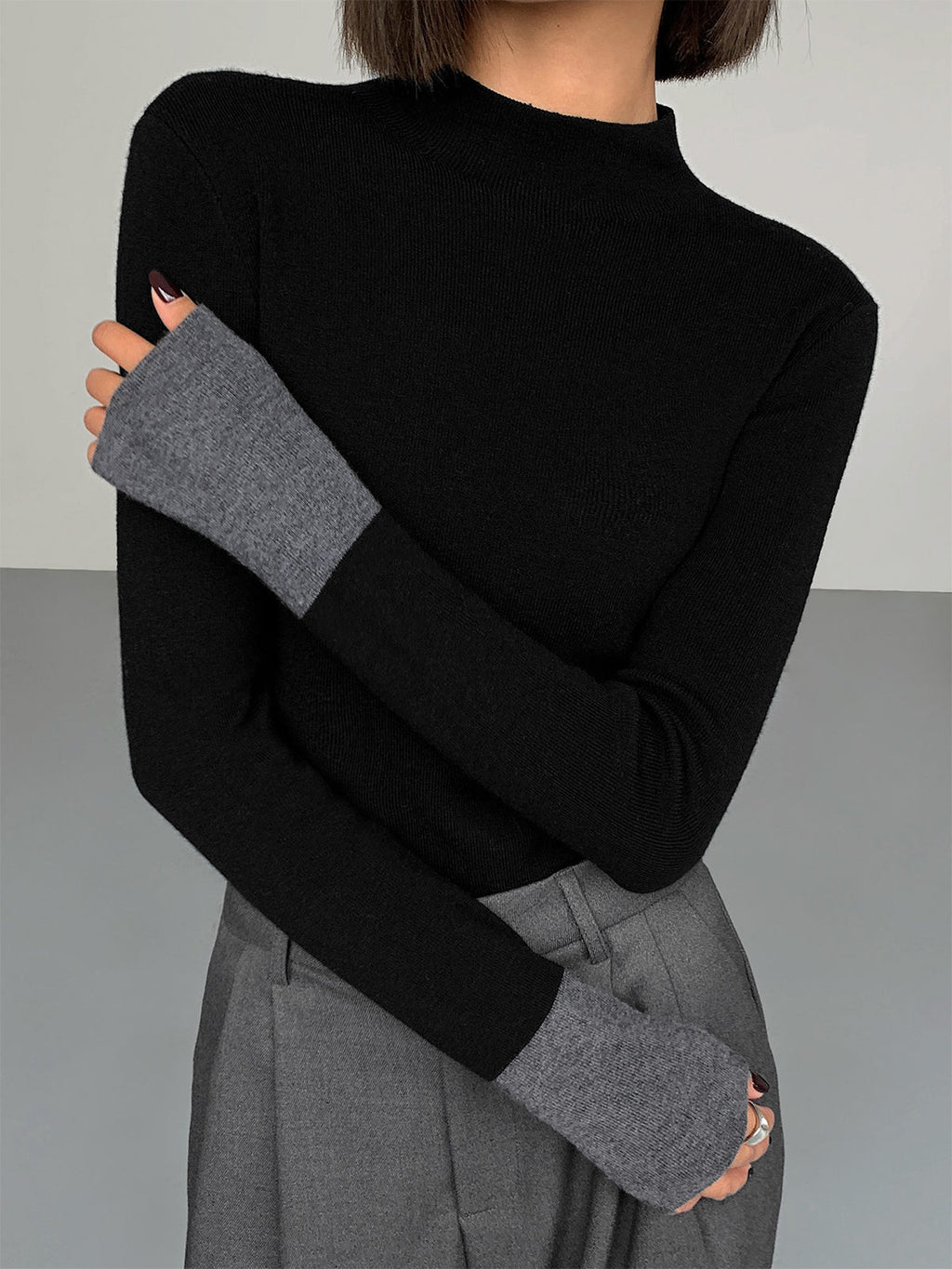 Long sleeve contrast top voor dames