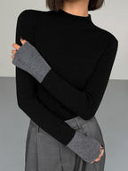 Long sleeve contrast top voor dames