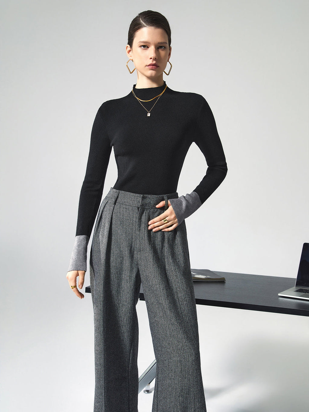 Long sleeve contrast top voor dames